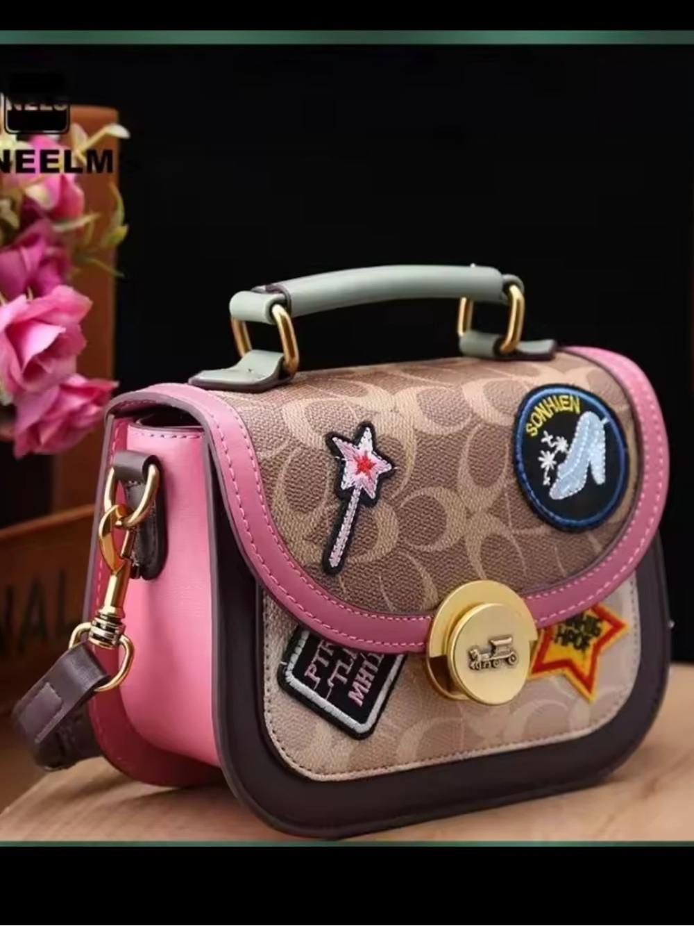 New designer inspired Patch Pink Trim Crossbody Bag